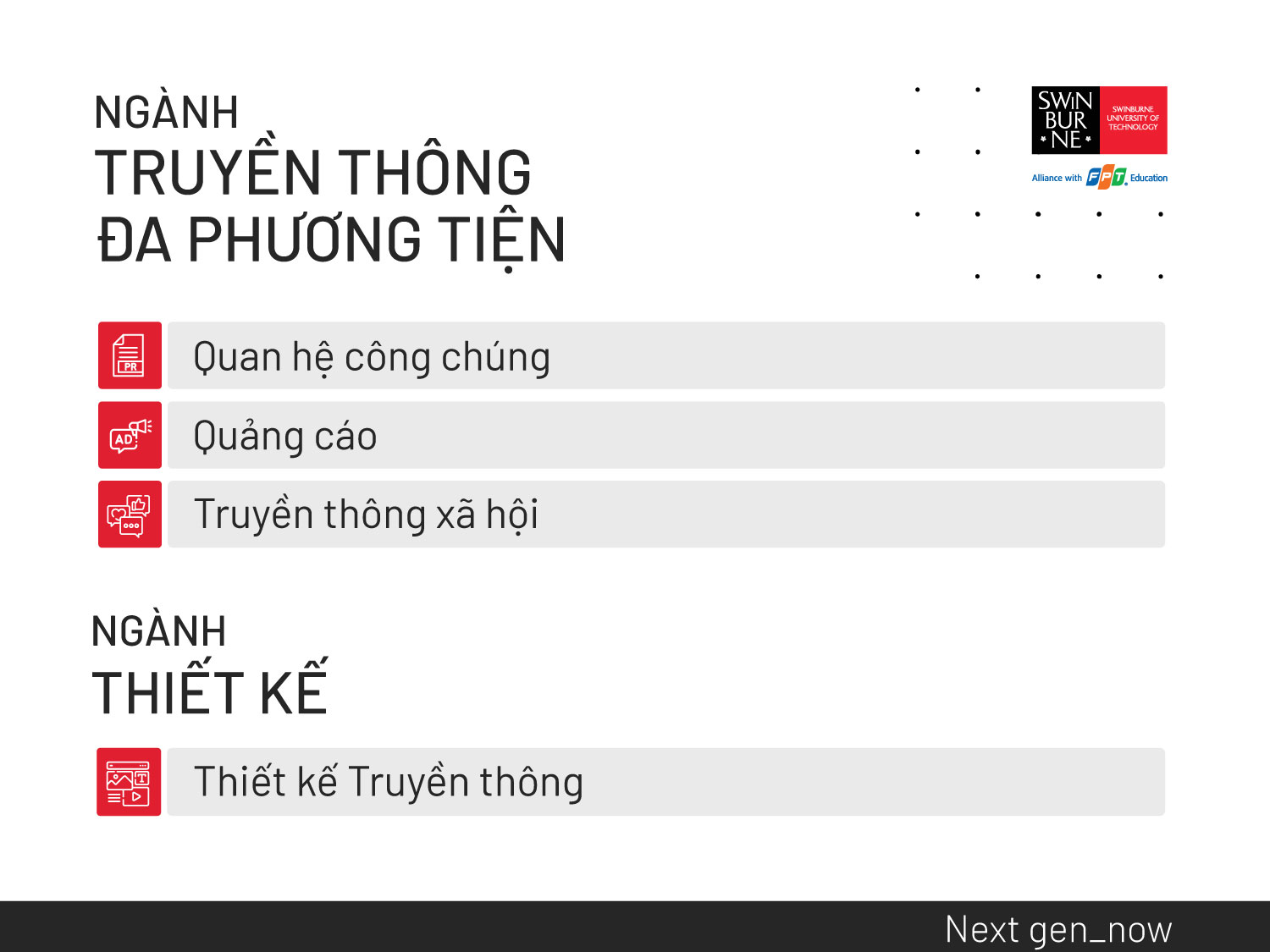 Các chuyên ngành thuộc ngành Truyền thông đa phương tiện và ngành Thiết kế