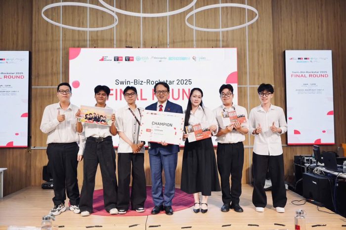 Huỳnh Phan Kiên cùng đội HeriTech - Quán quân cuộc thi Swin-biz Rockstar 2025