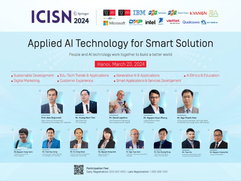 Mở đăng Ký Tham Dự Phiên Hội Thảo “Ứng Dụng Công Nghệ Ai Cho Giải Pháp Thông Minh" Trong Icisn 2024
